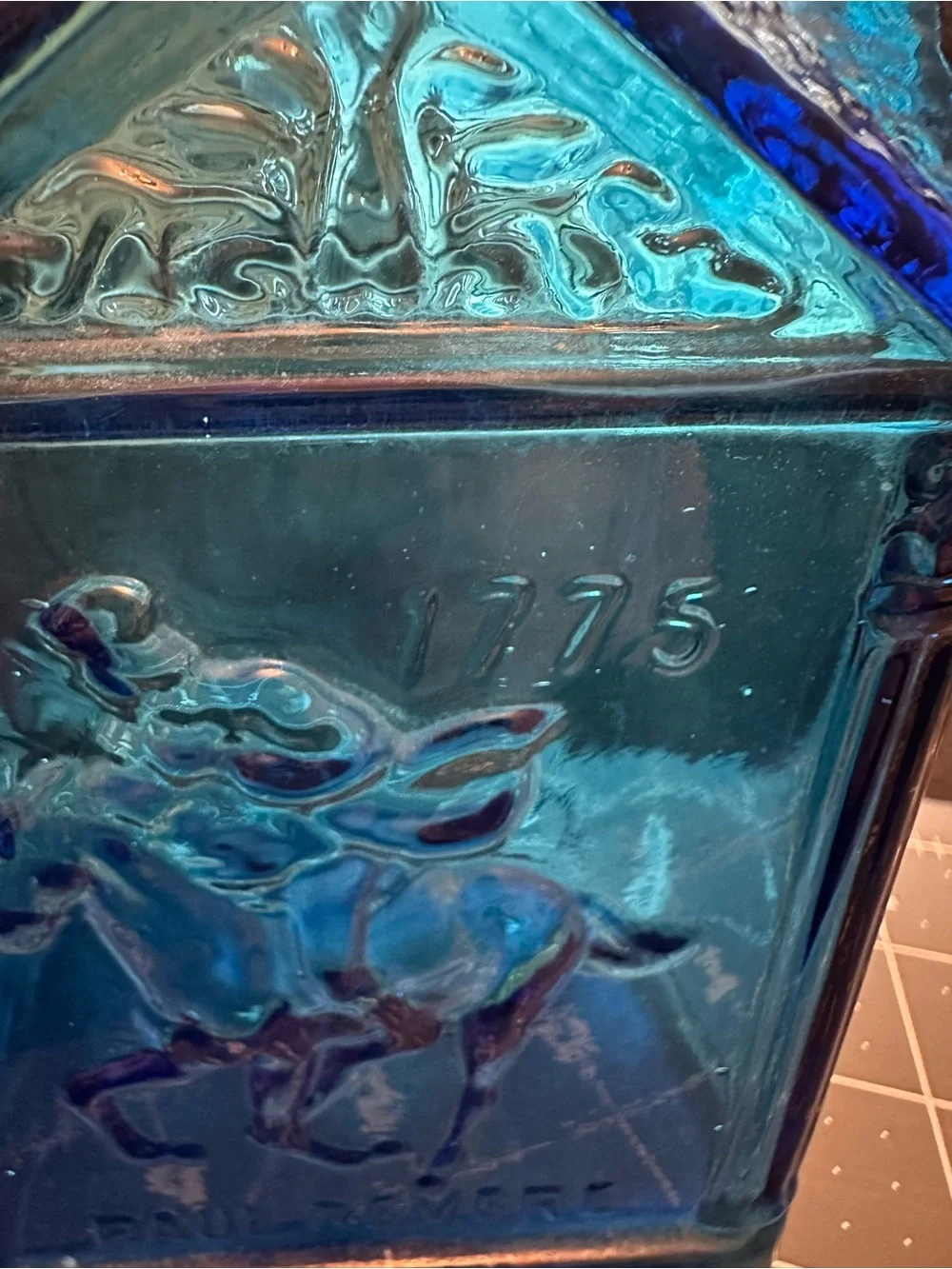 Vintage Wheaton NJ Cobalt Blue Paul Revere 1775 Eagle Glass Bottle Decanter